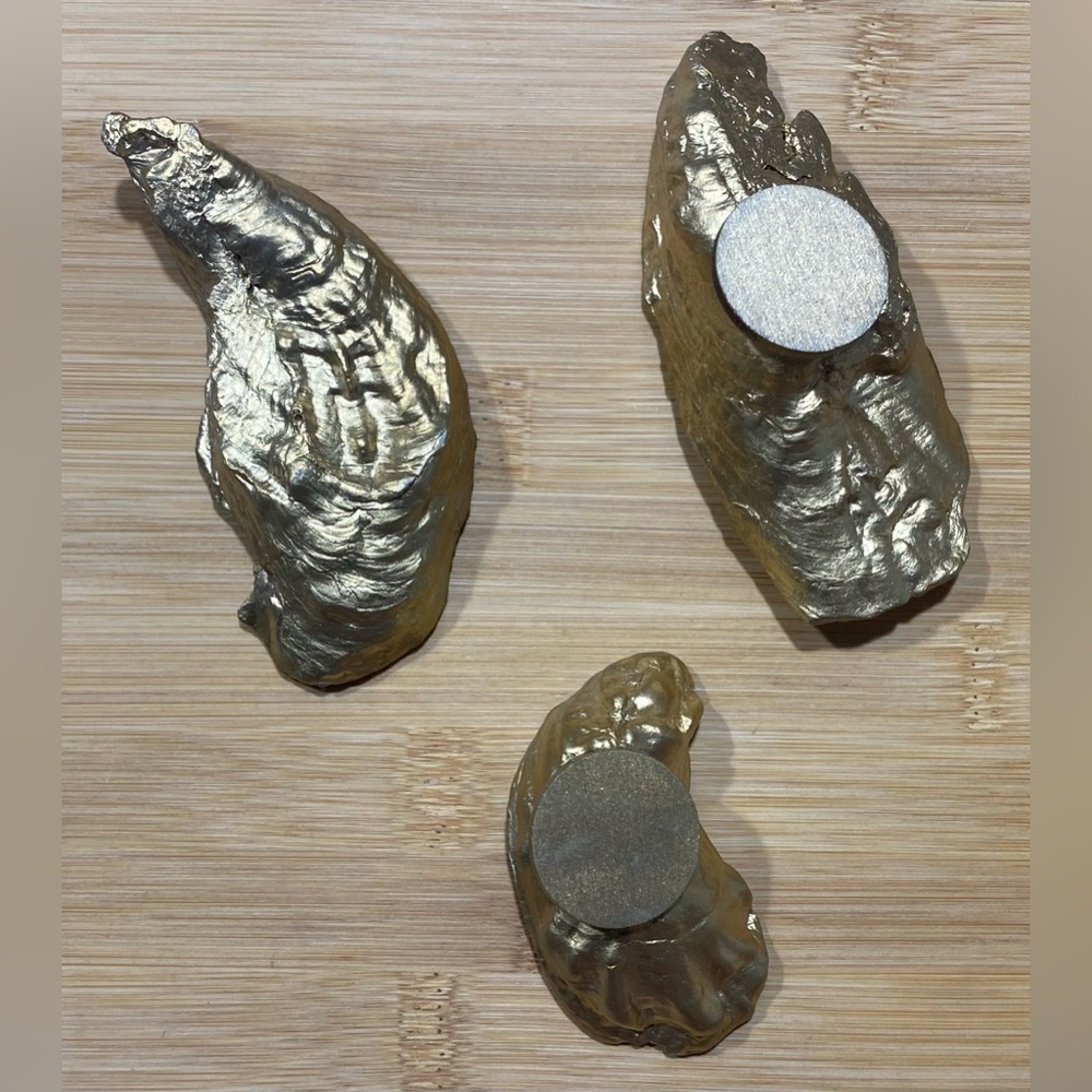 Trinket/Jewelry Dishes Oyster Shells Set of 3 White W/Gold Sweetgrass Handmade - Picture 2 of 6